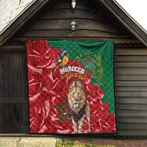 Morocco Independence Day Quilt with Barbary Lion and Moussier's Redstart