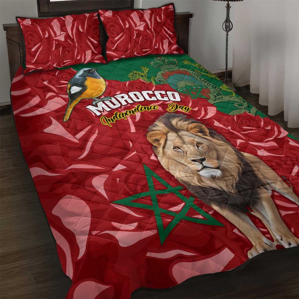 Morocco Independence Day Quilt Bed Set with Barbary Lion and Moussier's Redstart