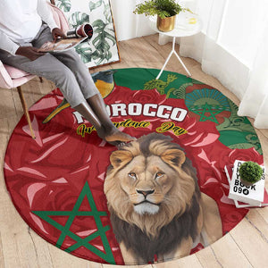 Morocco Independence Day Round Carpet with Barbary Lion and Moussier's Redstart