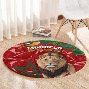 Morocco Independence Day Round Carpet with Barbary Lion and Moussier's Redstart