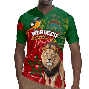 Morocco Independence Day Rugby Jersey with Barbary Lion and Moussier's Redstart