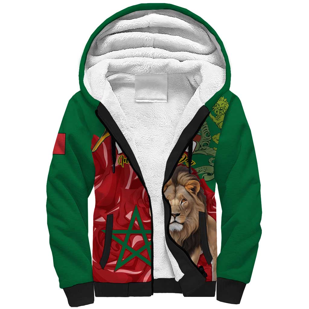 Morocco Independence Day Sherpa Hoodie with Barbary Lion and Moussier's Redstart