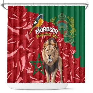 Morocco Independence Day Shower Curtain with Barbary Lion and Moussier's Redstart