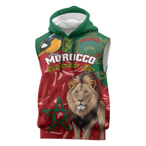 Morocco Independence Day Sleeveless Hoodie with Barbary Lion and Moussier's Redstart - African Pride
