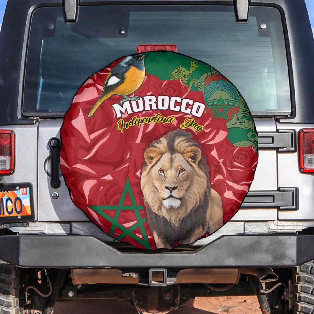 Morocco Independence Day Spare Tire Cover with Barbary Lion and Moussier's Redstart