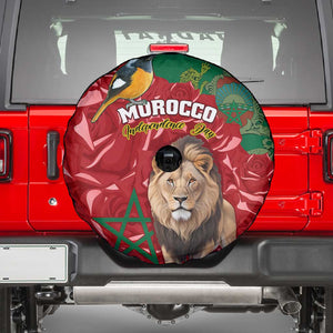 Morocco Independence Day Spare Tire Cover with Barbary Lion and Moussier's Redstart