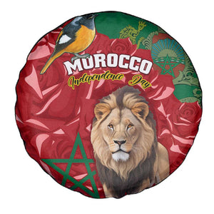 Morocco Independence Day Spare Tire Cover with Barbary Lion and Moussier's Redstart