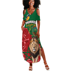 Morocco Independence Day Summer Maxi Dress with Barbary Lion and Moussier's Redstart