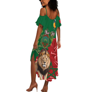 Morocco Independence Day Summer Maxi Dress with Barbary Lion and Moussier's Redstart