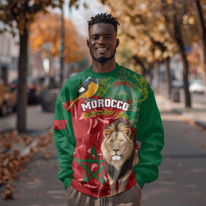 Morocco Independence Day Sweatshirt with Barbary Lion and Moussier's Redstart