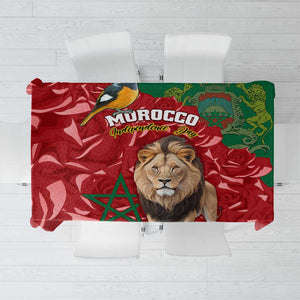 Morocco Independence Day Tablecloth with Barbary Lion and Moussier's Redstart