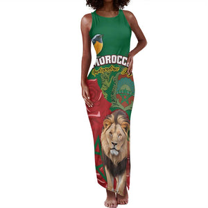 Morocco Independence Day Tank Maxi Dress with Barbary Lion and Moussier's Redstart