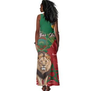 Morocco Independence Day Tank Maxi Dress with Barbary Lion and Moussier's Redstart