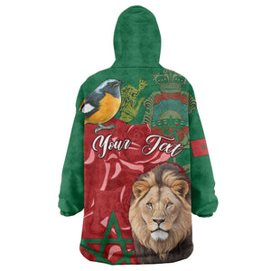 Morocco Independence Day Wearable Blanket Hoodie with Barbary Lion and Moussier's Redstart