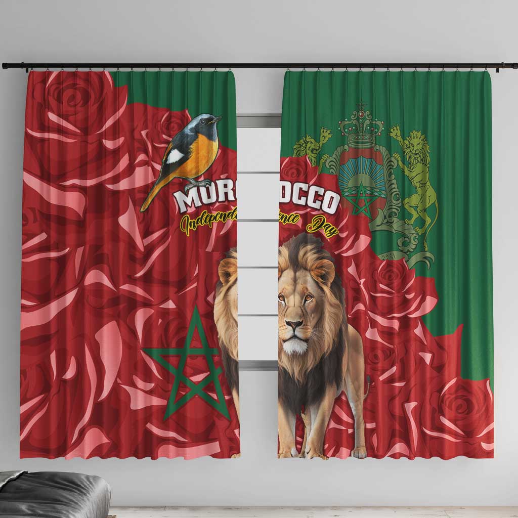 Morocco Independence Day Window Curtain with Barbary Lion and Moussier's Redstart