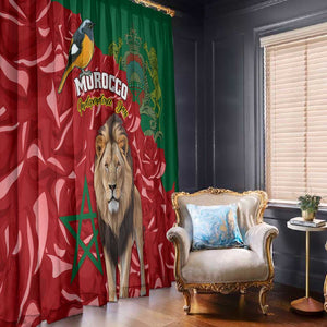 Morocco Independence Day Window Curtain with Barbary Lion and Moussier's Redstart