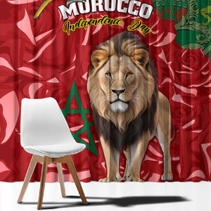 Morocco Independence Day Window Curtain with Barbary Lion and Moussier's Redstart