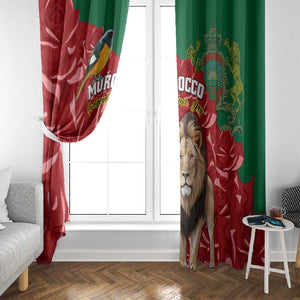 Morocco Independence Day Window Curtain with Barbary Lion and Moussier's Redstart