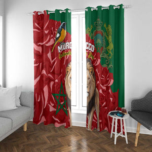 Morocco Independence Day Window Curtain with Barbary Lion and Moussier's Redstart