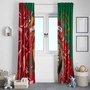 Morocco Independence Day Window Curtain with Barbary Lion and Moussier's Redstart