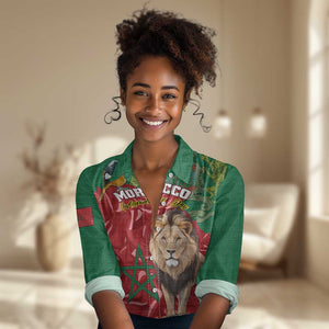 Morocco Independence Day Women Casual Shirt with Barbary Lion and Moussier's Redstart