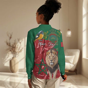 Morocco Independence Day Women Casual Shirt with Barbary Lion and Moussier's Redstart