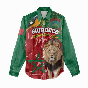 Morocco Independence Day Women Casual Shirt with Barbary Lion and Moussier's Redstart