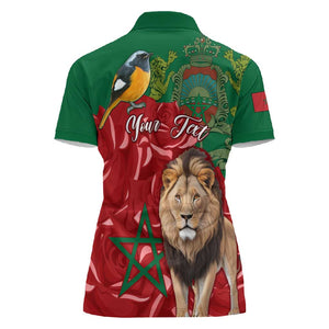 Morocco Independence Day Women Polo Shirt with Barbary Lion and Moussier's Redstart