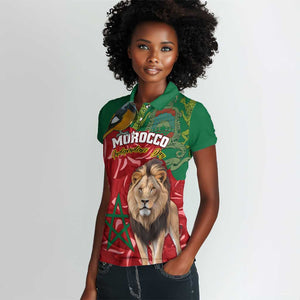 Morocco Independence Day Women Polo Shirt with Barbary Lion and Moussier's Redstart