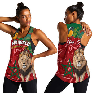 Morocco Independence Day Women Racerback Tank with Barbary Lion and Moussier's Redstart