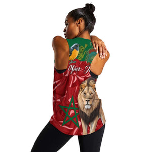 Morocco Independence Day Women Racerback Tank with Barbary Lion and Moussier's Redstart