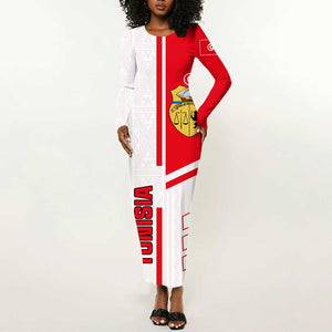 Tunisia Football Long Sleeve Bodycon Dress - Victory for the Eagles of Carthage