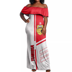 Tunisia Football Off Shoulder Maxi Dress - Victory for the Eagles of Carthage