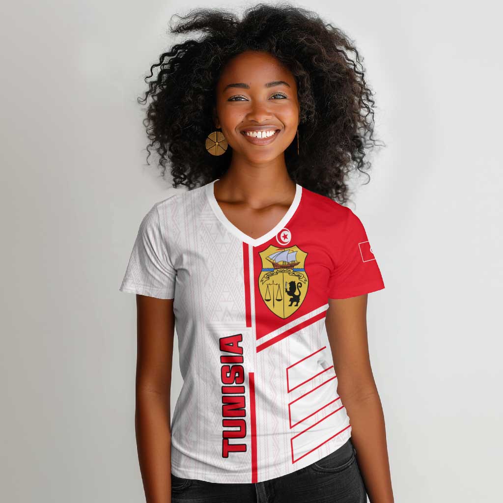 Tunisia Football Women V-Neck T-Shirt - Victory for the Eagles of Carthage