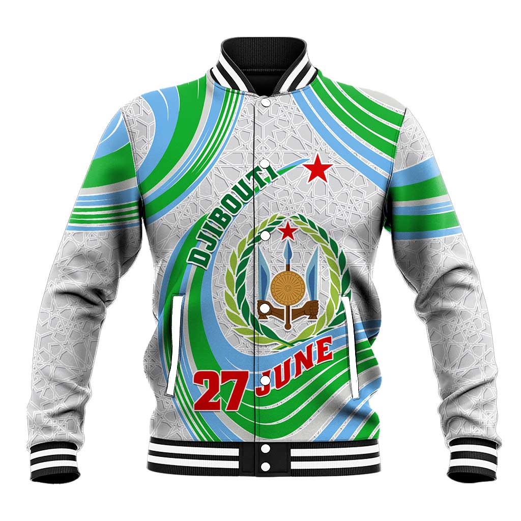 Custom Djibouti Independence Day Baseball Jacket - June 27, Jabuuti Emblem with Islamic Pattern LT01