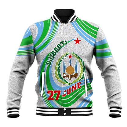 Custom Djibouti Independence Day Baseball Jacket - June 27, Jabuuti Emblem with Islamic Pattern LT01