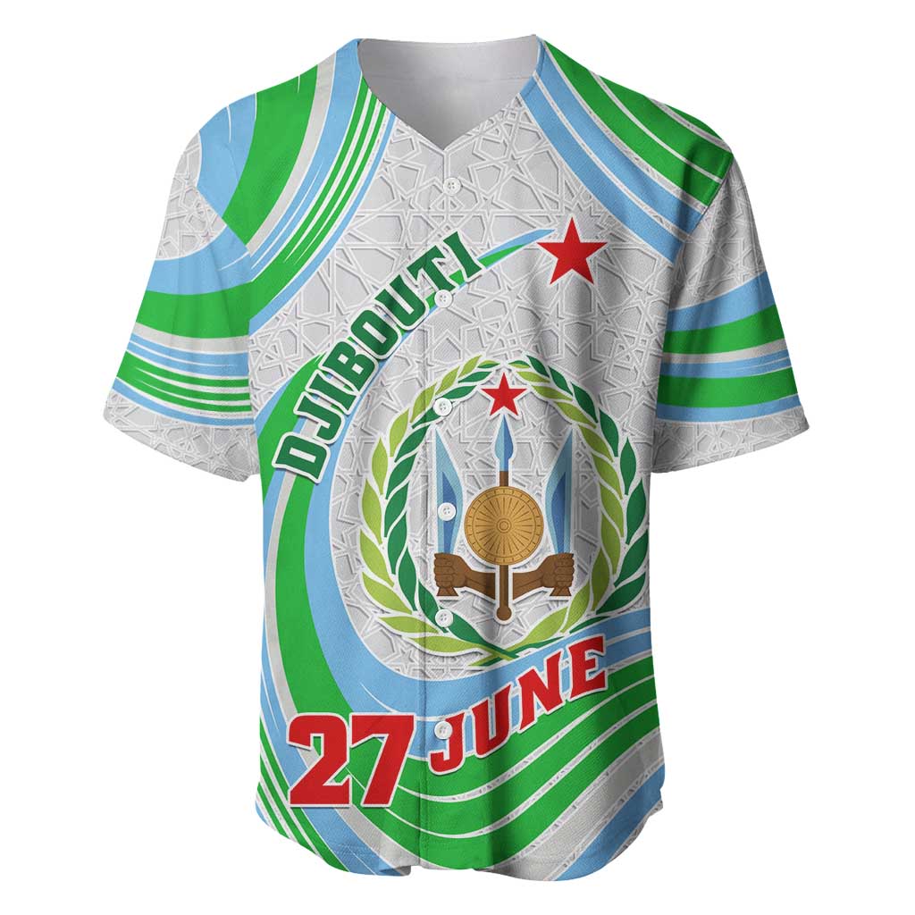 Custom Djibouti Independence Day Baseball Jersey - June 27, Jabuuti Emblem with Islamic Pattern