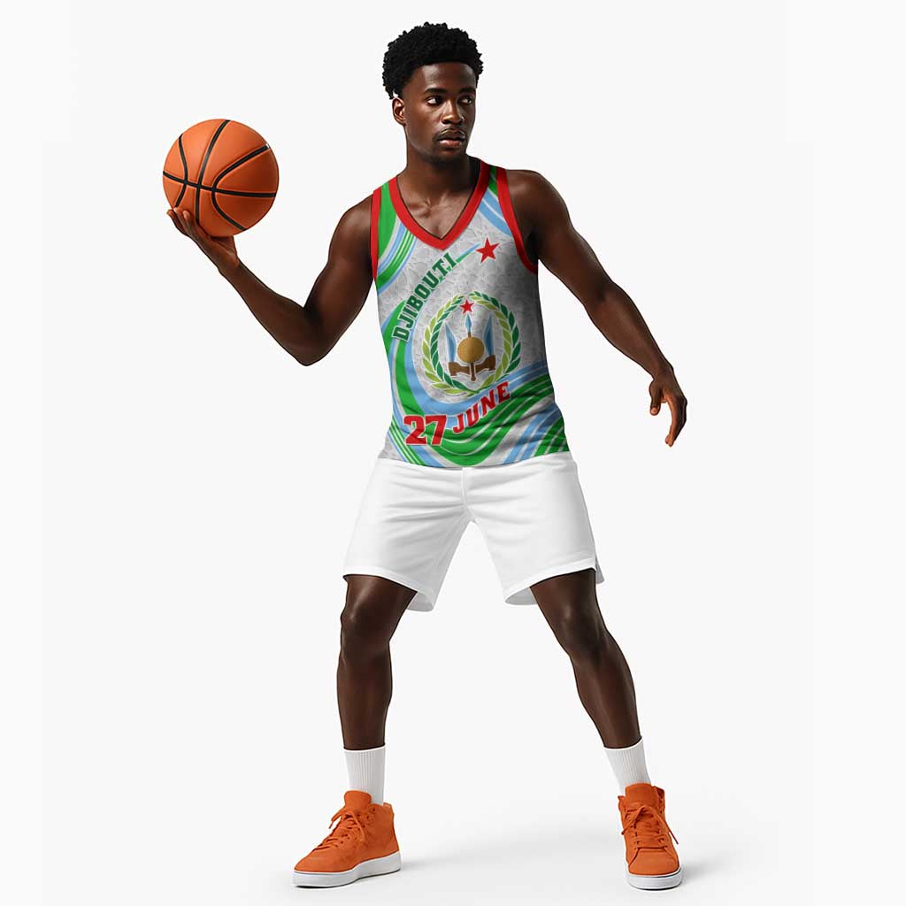 Custom Djibouti Independence Day Basketball Jersey - June 27, Jabuuti Emblem with Islamic Pattern LT01