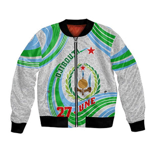 Custom Djibouti Independence Day Bomber Jacket - June 27, Jabuuti Emblem with Islamic Pattern