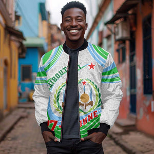 Custom Djibouti Independence Day Bomber Jacket - June 27, Jabuuti Emblem with Islamic Pattern