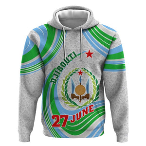 Custom Djibouti Independence Day Hoodie - June 27, Jabuuti Emblem with Islamic Pattern