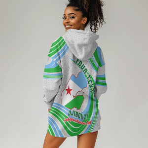 Custom Djibouti Independence Day Hoodie Dress - June 27, Jabuuti Emblem with Islamic Pattern