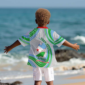 Custom Djibouti Independence Day Kid Hawaiian Shirt - June 27, Jabuuti Emblem with Islamic Pattern