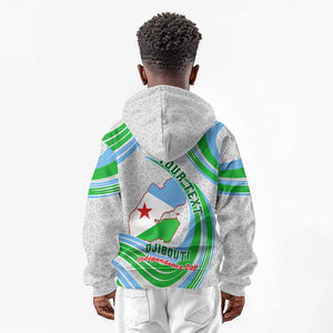 Custom Djibouti Independence Day Kid Hoodie - June 27, Jabuuti Emblem with Islamic Pattern