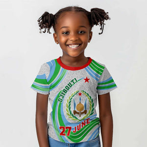 Custom Djibouti Independence Day Kid T shirt - June 27, Jabuuti Emblem with Islamic Pattern