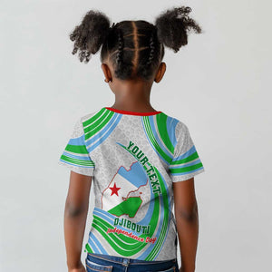 Custom Djibouti Independence Day Kid T shirt - June 27, Jabuuti Emblem with Islamic Pattern