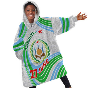 Custom Djibouti Independence Day KId Wearable Blanket Hoodie - June 27, Jabuuti Emblem with Islamic Pattern