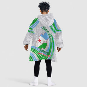 Custom Djibouti Independence Day KId Wearable Blanket Hoodie - June 27, Jabuuti Emblem with Islamic Pattern