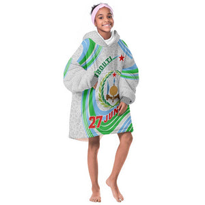 Custom Djibouti Independence Day KId Wearable Blanket Hoodie - June 27, Jabuuti Emblem with Islamic Pattern