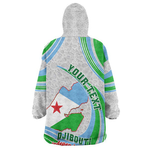 Custom Djibouti Independence Day KId Wearable Blanket Hoodie - June 27, Jabuuti Emblem with Islamic Pattern